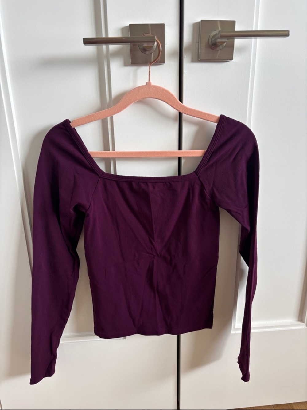 Bodycon Square Neck Long Sleeve Top in Plum